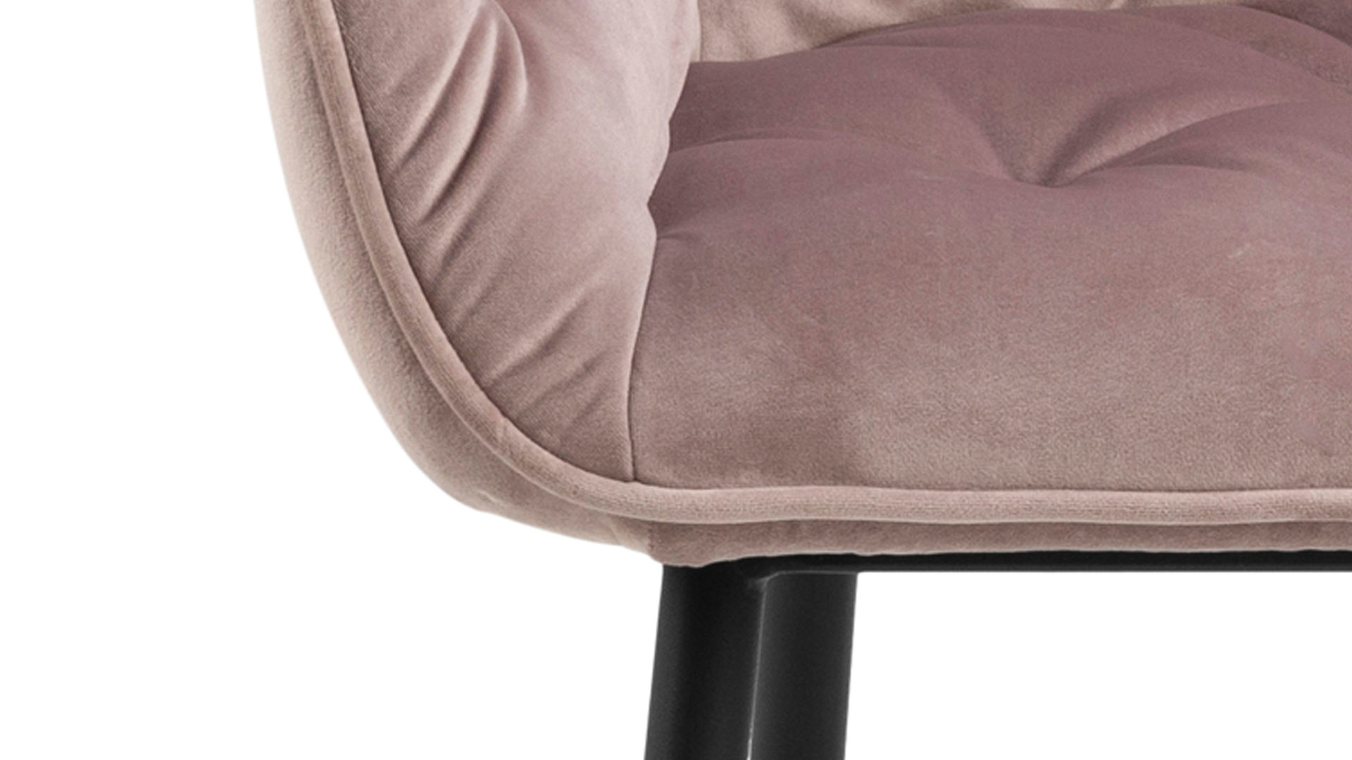 Vierfußstuhl Actona group aus Stoff in Pink Armlehnstuhl Brooke pastellrosa Samt Vic 18 & schwarzes Metall