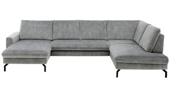 Ecksofa modulmaster aus Stoff in Grau Modulmaster MM-ZE1126 - Wohnlandschaft silberfarbener Velours Amira - Stellfläche ca. 332 x 220 cm