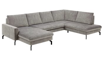 Ecksofa modulmaster aus Stoff in Grau Modulmaster MM-ZE1126 - Wohnlandschaft silberfarbener Velours Amira - Stellfläche ca. 332 x 220 cm