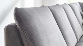 Ecksofa modulmaster aus Stoff in Grau Modulmaster MM-ZE1126 - Wohnlandschaft silberfarbener Velours Amira - Stellfläche ca. 332 x 220 cm