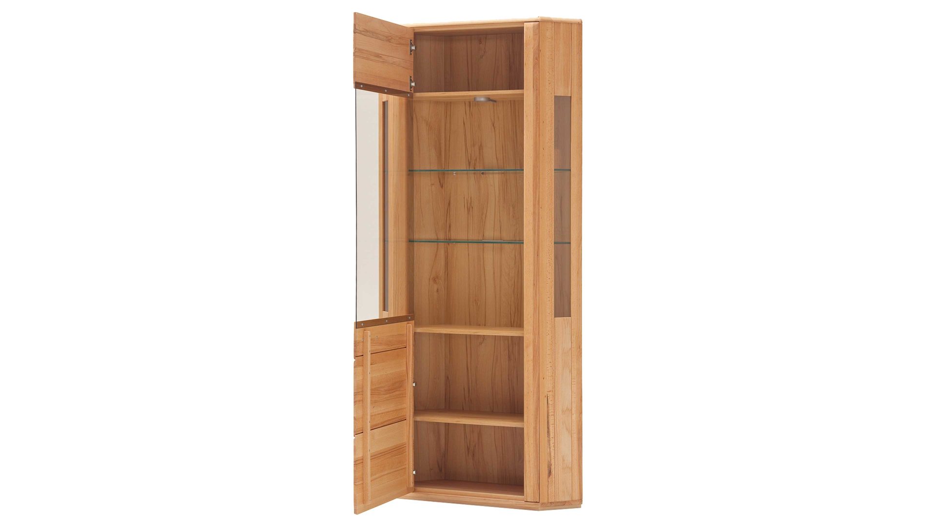 Vitrine Mca direkt aus Holz in Holzfarben Wohnprogramm Sena - Eckvitrine als Wohnzimmermöbel geölte Kernbuche – eine Tür