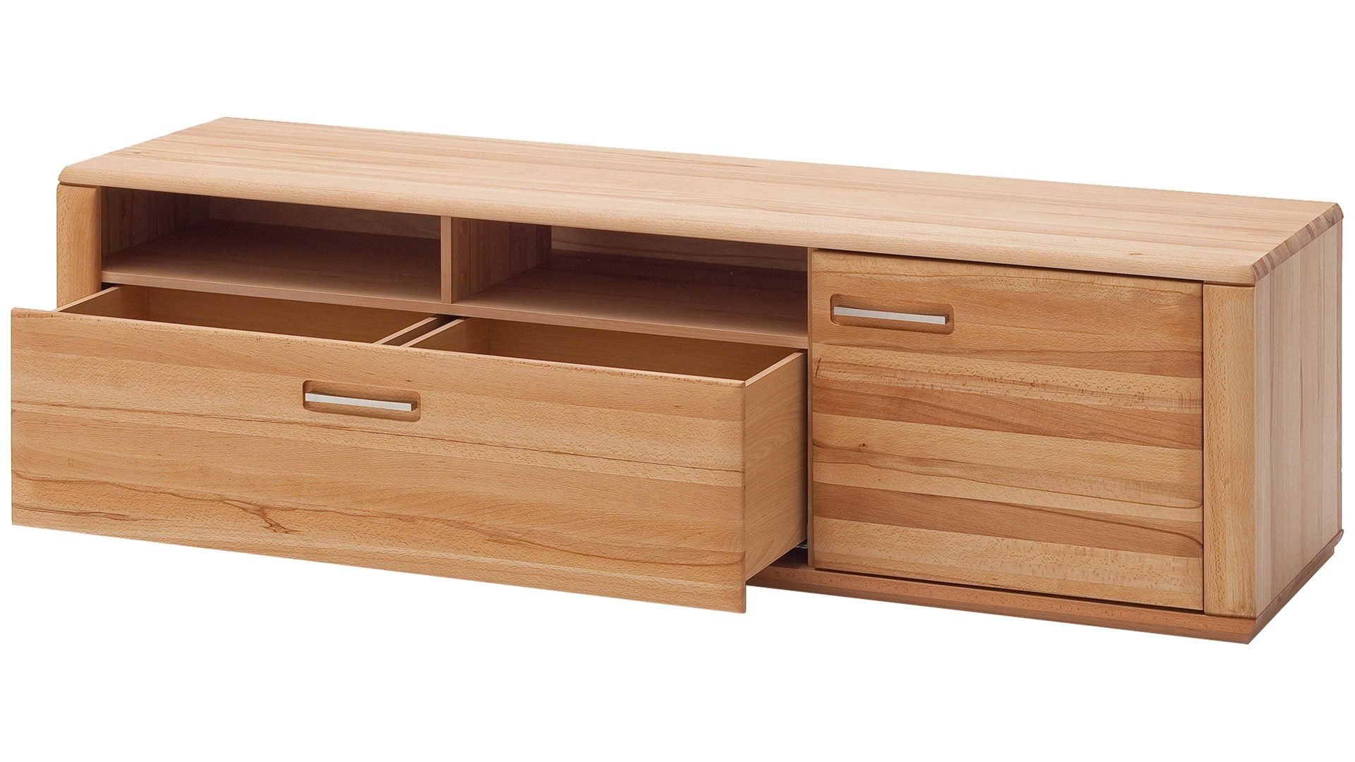 Medienmöbel Mca direkt aus Holz in Holzfarben Wohnprogramm Sena - TV-Element bzw. TV-Möbel geölte Kernbuche – eine Tür, eine Schublade, zwei offene Fächer