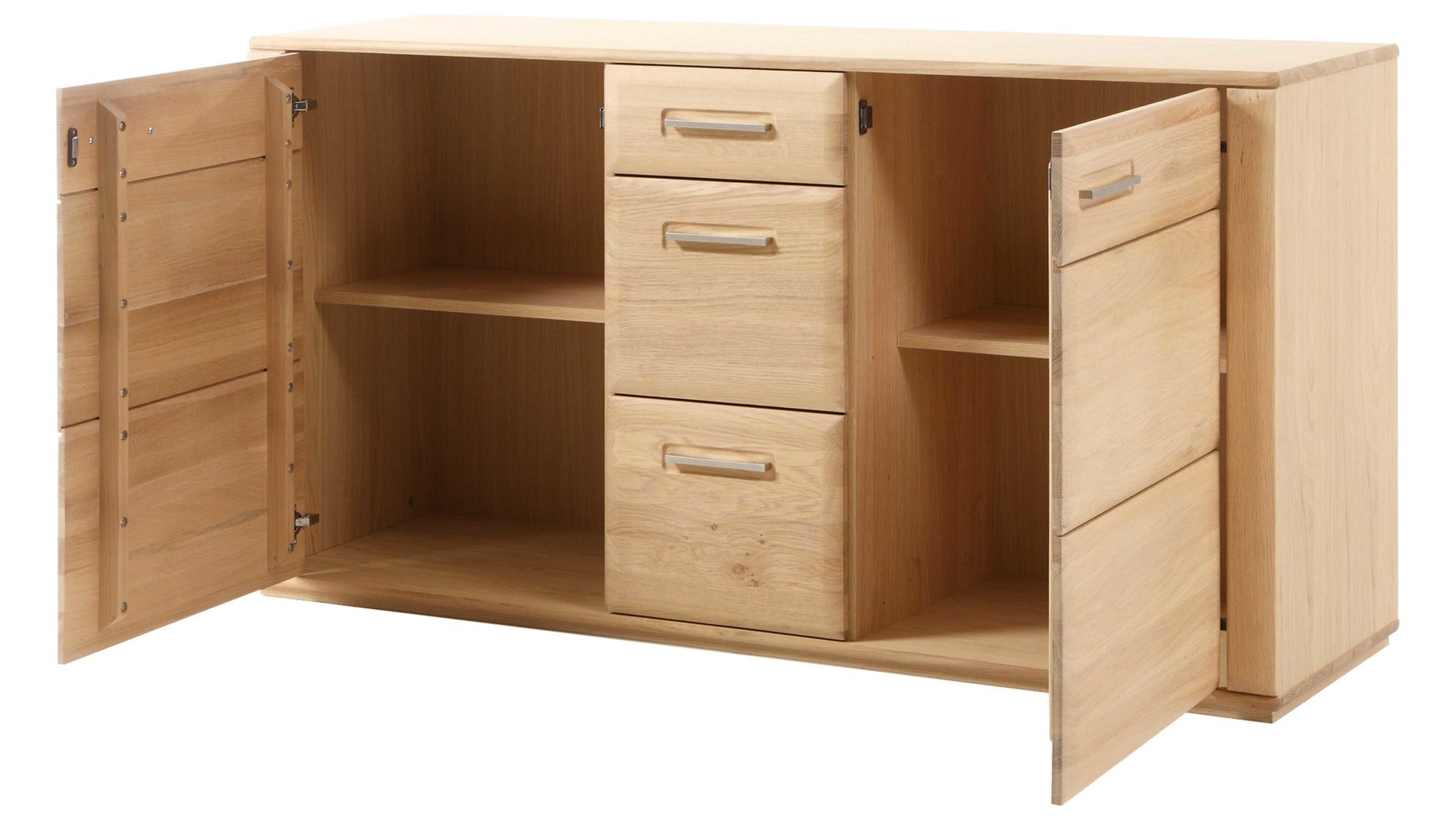 Sideboard Mca furniture aus Holz in Holzfarben Hell Wohnprogramm Sena - Sideboard bzw. Kommodenschrank Eiche Bianco – zwei Türen, drei Schubladen