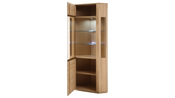 Vitrine Mca furniture aus Holz in Holzfarben Hell Wohnprogramm Sena - Eckvitrine bzw. Schrank Bianco geölte Eiche – eine Tür
