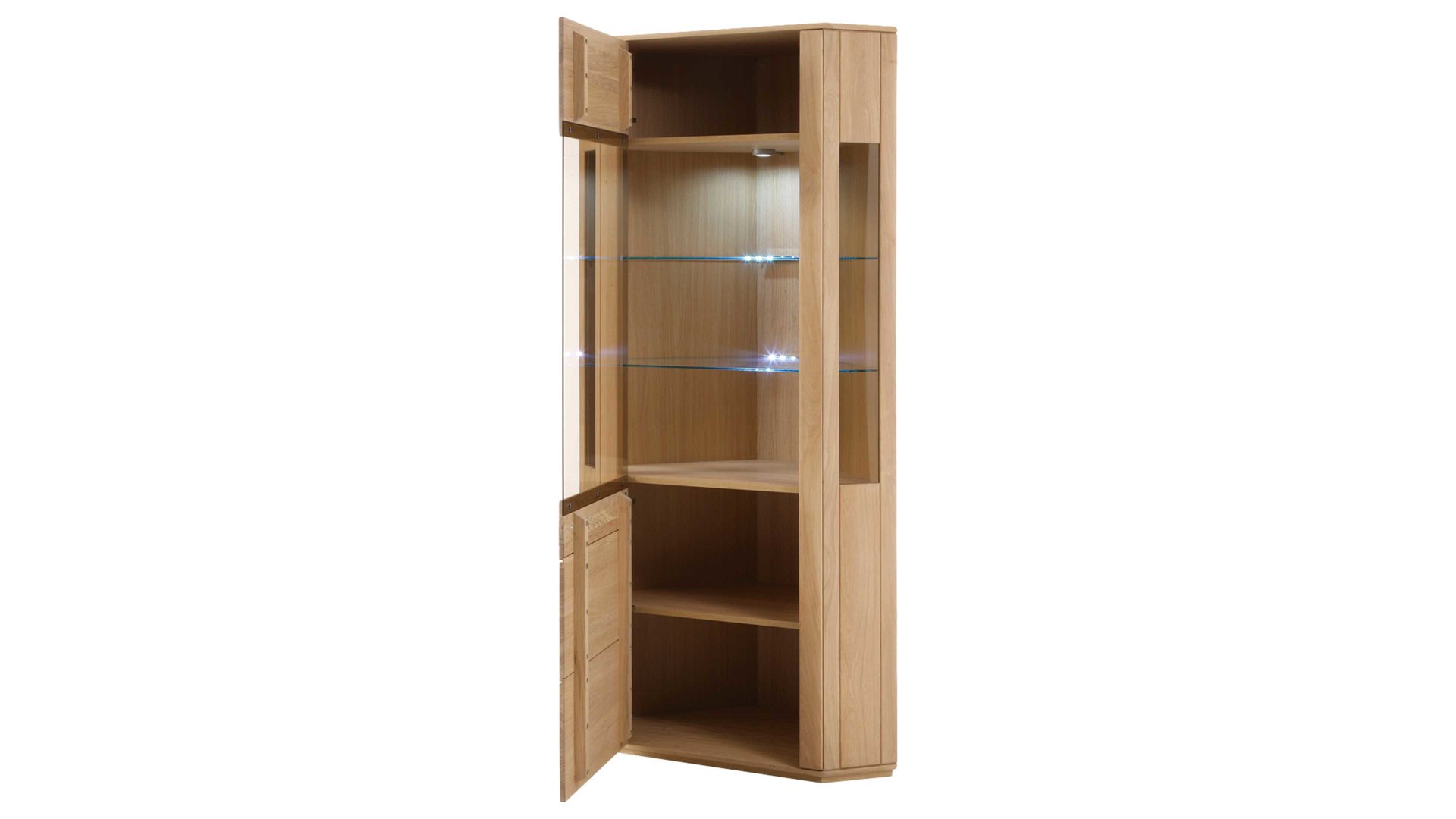 Vitrine Mca furniture aus Holz in Holzfarben Hell Wohnprogramm Sena - Eckvitrine bzw. Schrank Bianco geölte Eiche – eine Tür