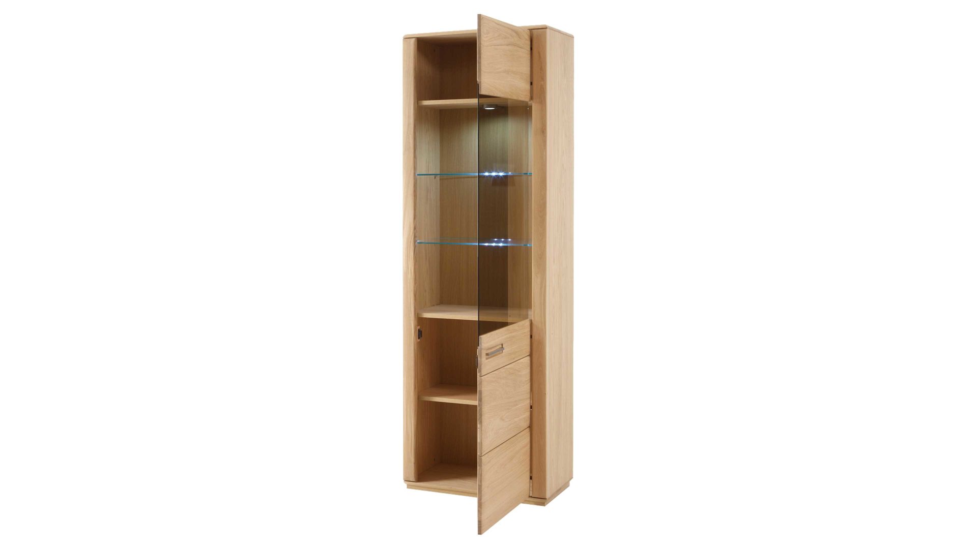 Vitrine Mca furniture aus Holz in Holzfarben Hell Wohnprogramm Sena - Vitrinenschrank als Esszimmermöbel Eiche Bianco – eine Tür, rechts