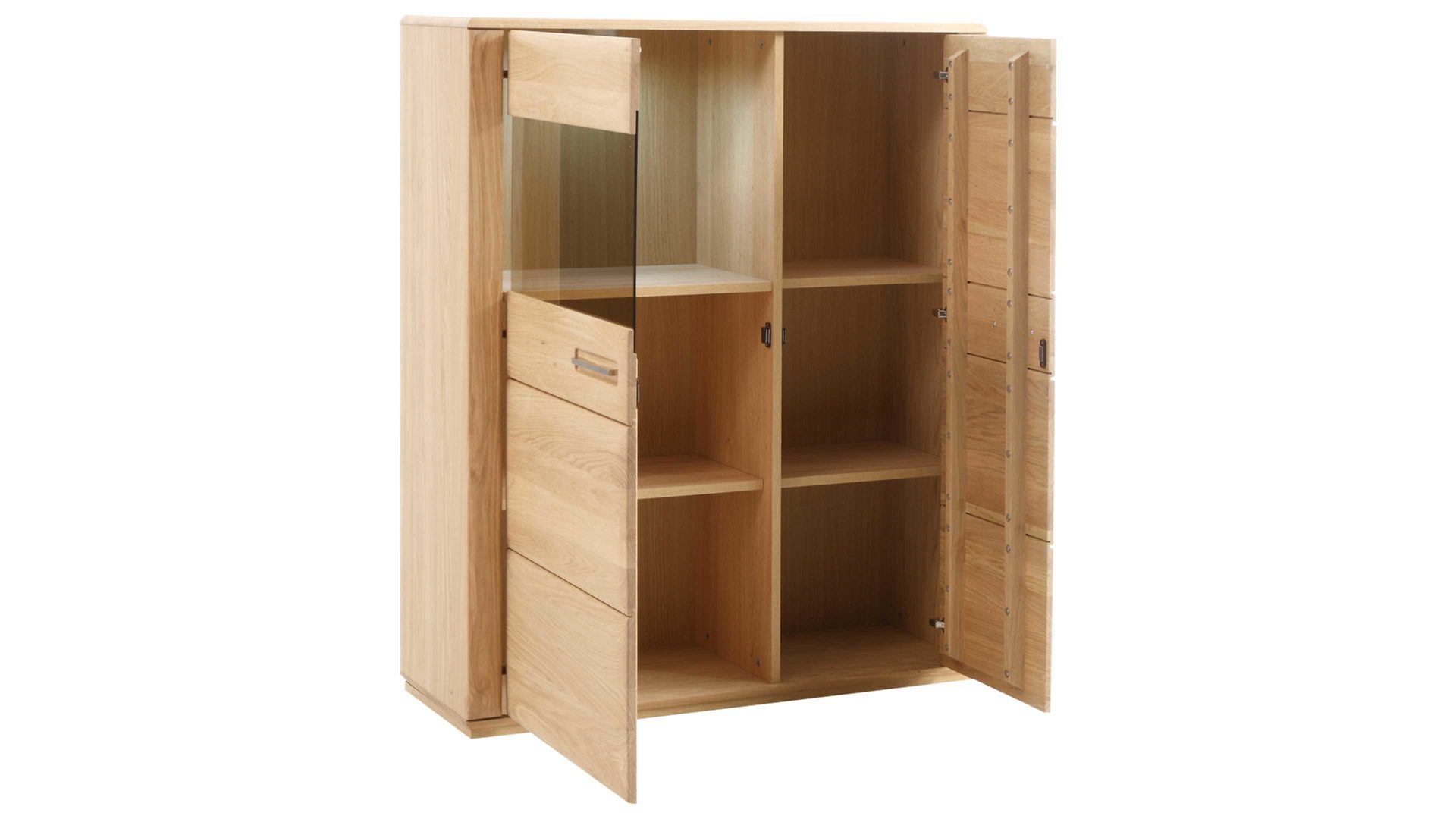 Highboard Mca furniture aus Holz in Holzfarben Hell Wohnprogramm Sena - Highboard bzw. Hochkommode Eiche Bianco – zwei Türen