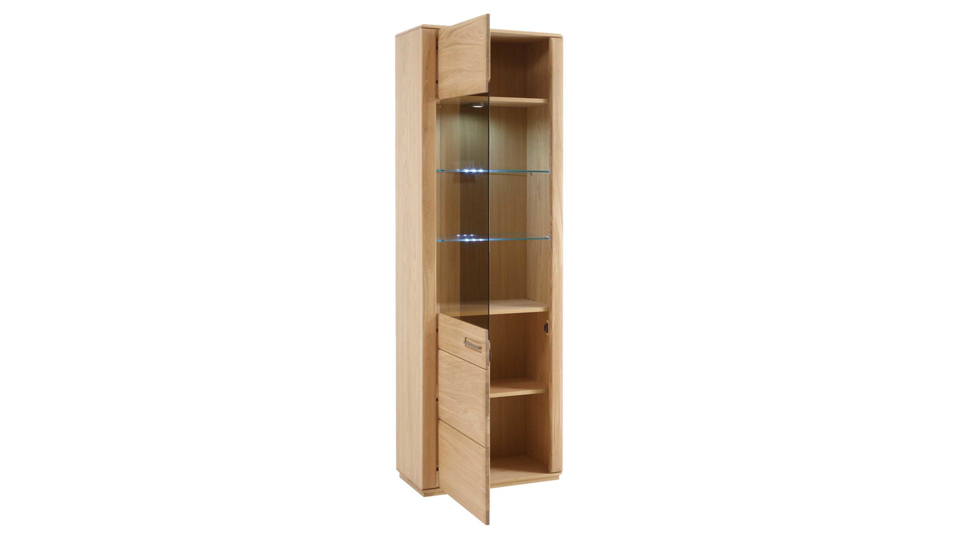 Vitrine Mca furniture aus Holz in Holzfarben Hell Wohnprogramm Sena - Vitrinenschrank als Wohnzimmermöbel Eiche Bianco – eine Tür, links