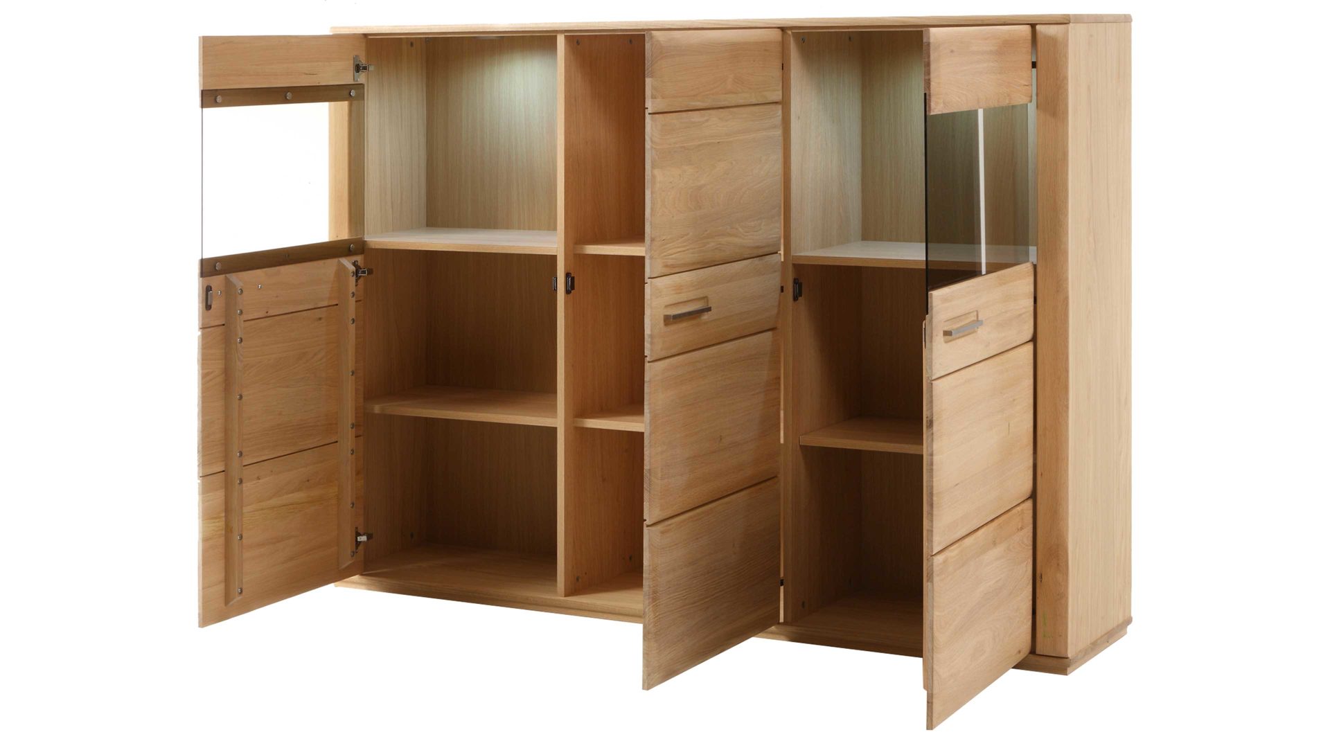 Highboard Mca furniture aus Holz in Holzfarben Hell Wohnprogramm Sena - Highboard bzw. Hochkommode Eiche Bianco – drei Türen