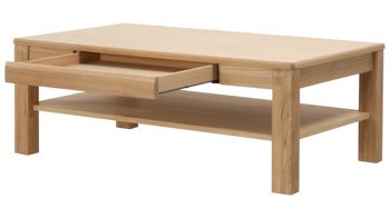 Couchtisch Mca furniture aus Holz in Holzfarben Wohnprogramm Sena - Couchtisch mit Schublade bzw. Massivholzmöbel Eiche Bianco – ca. 115 x 65 cm