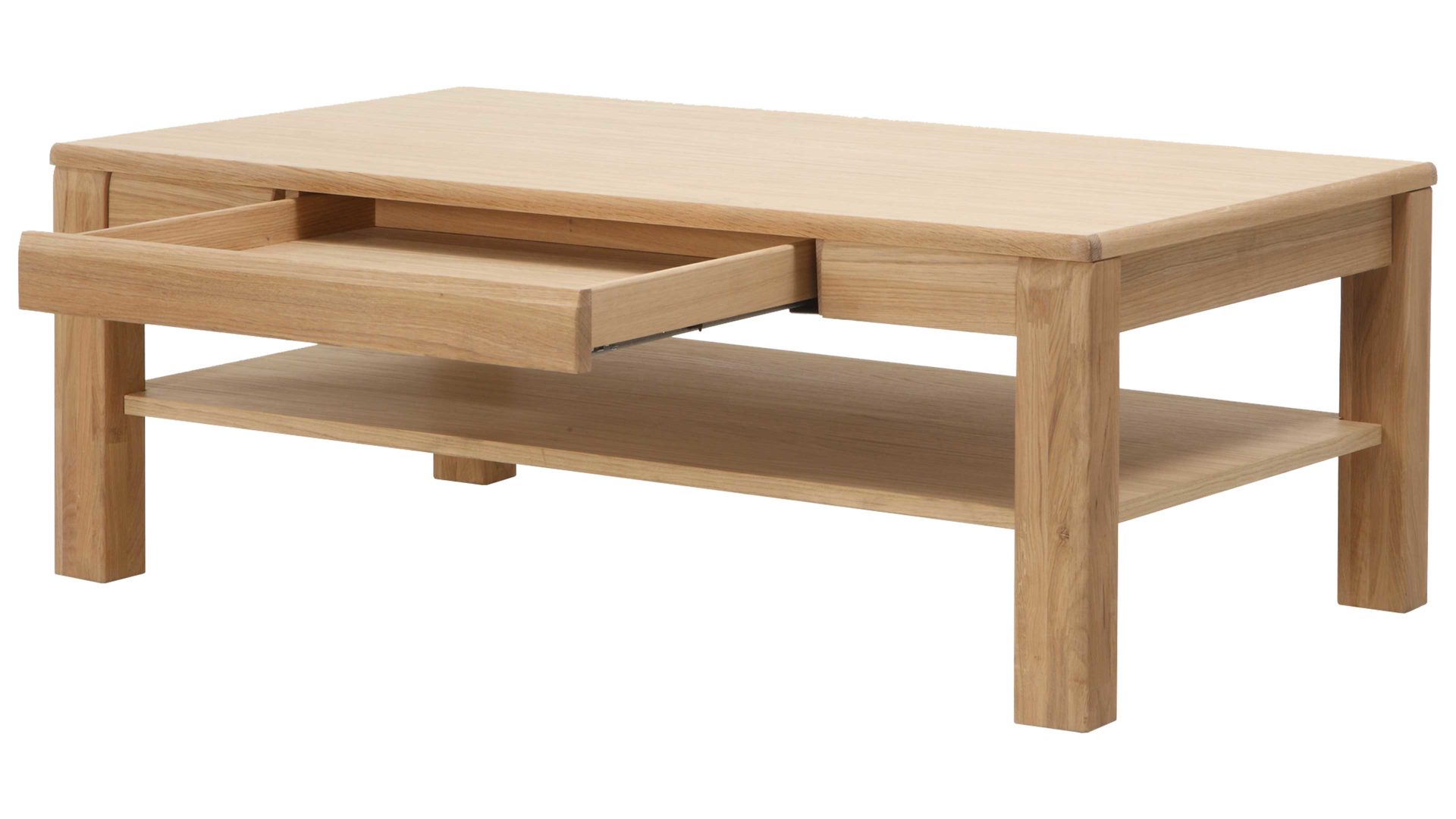 Couchtisch Mca furniture aus Holz in Holzfarben Wohnprogramm Sena - Couchtisch mit Schublade bzw. Massivholzmöbel Eiche Bianco – ca. 115 x 65 cm