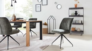 Polsterstuhl Interliving aus Stoff in Grün Interliving Esszimmer Serie 5110 - Polsterstuhl grüner Bezug Genova & schwarzer Spinnenfuß