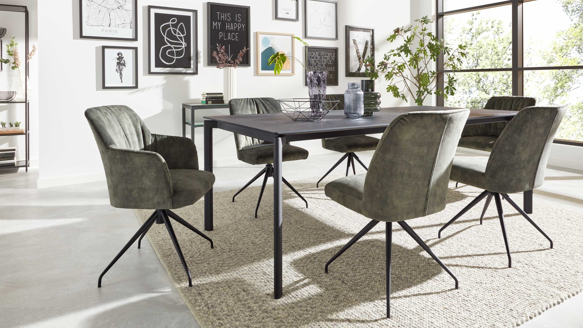 Auszugtisch Interliving aus Holz in Schwarz Interliving Esszimmer Serie 5110 - Auszugtisch T0401 mattschwarzes Eichefurnier - ca. 160 - 260 x 90 cm