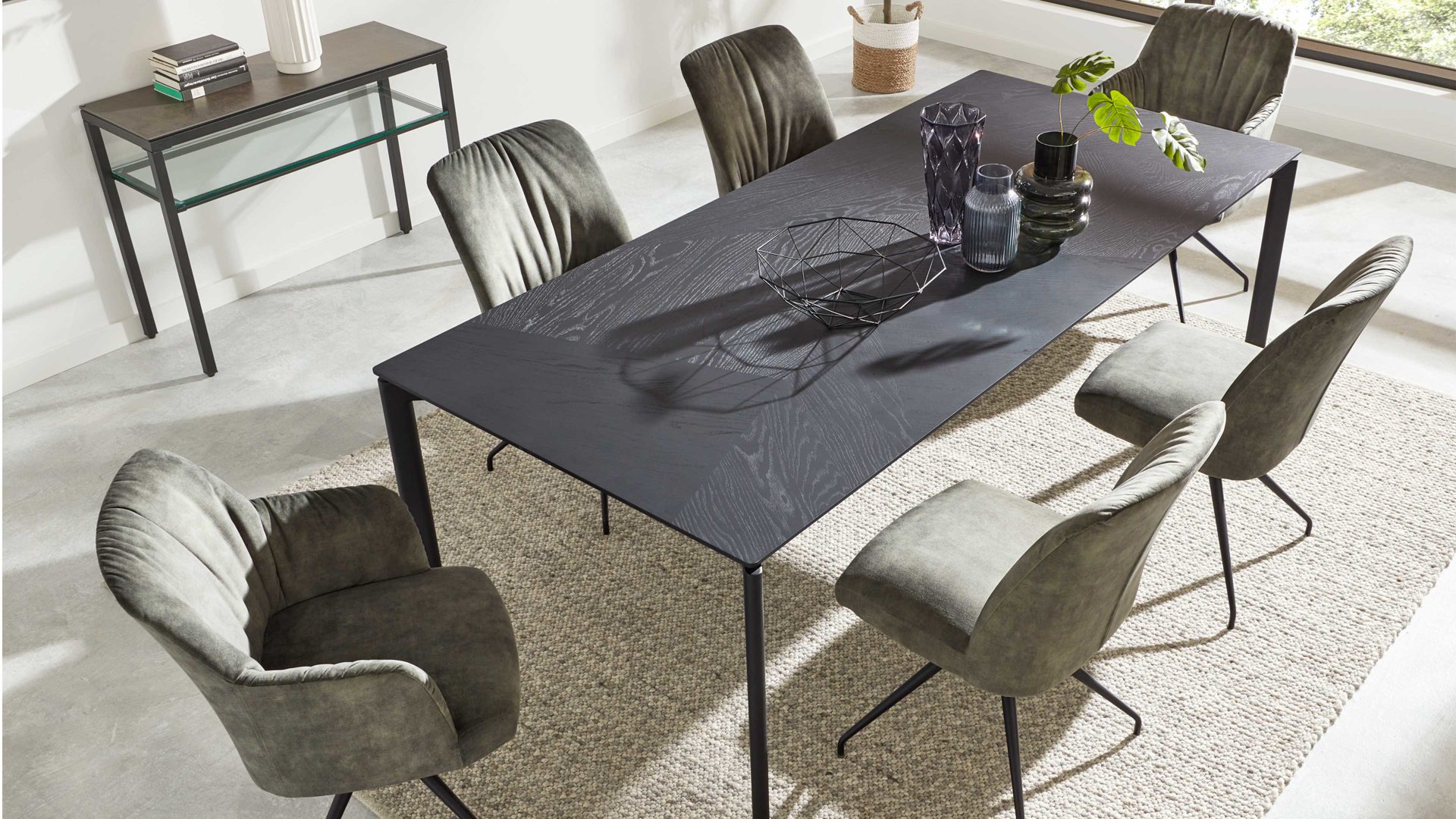 Auszugtisch Interliving aus Holz in Schwarz Interliving Esszimmer Serie 5110 - Auszugtisch T0401 mattschwarzes Eichefurnier - ca. 160 - 260 x 90 cm