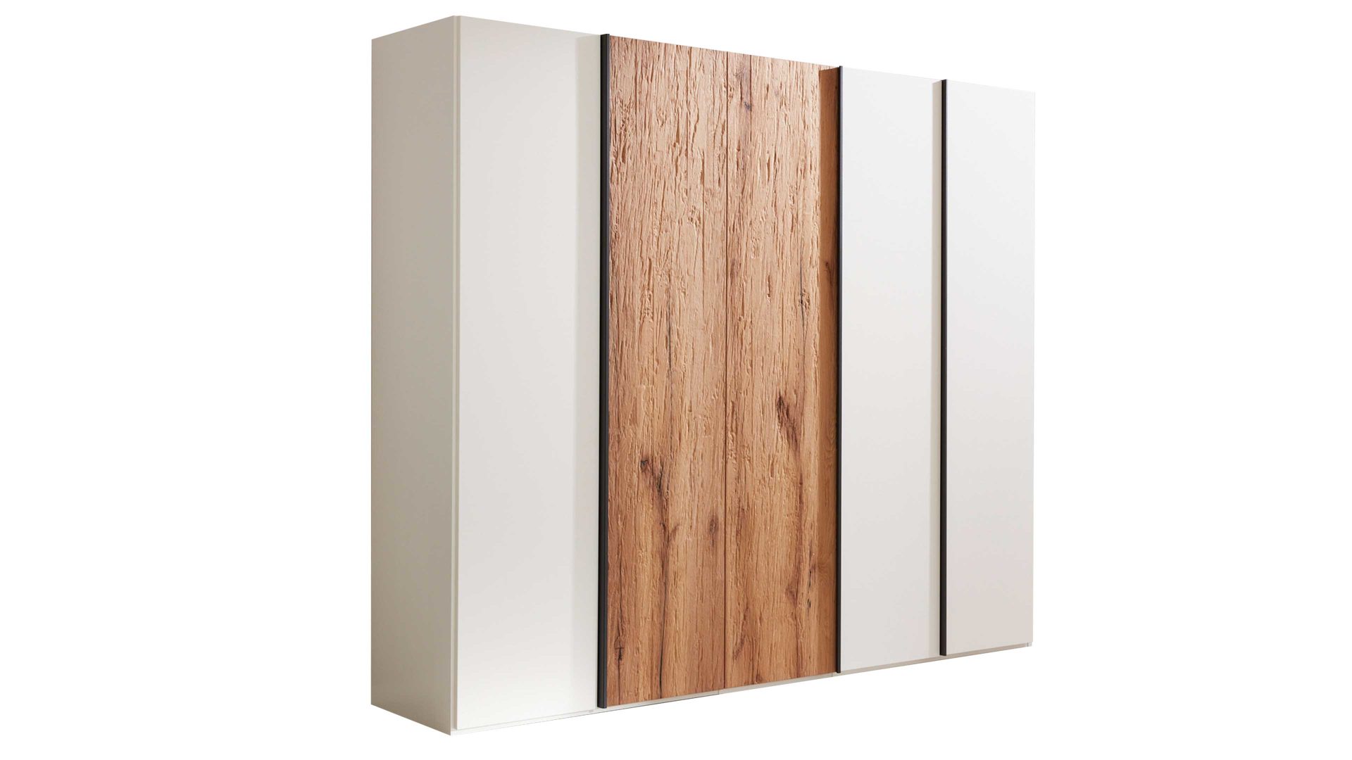 Kleiderschrank Interliving aus Holz in Weiß Interliving Schlafzimmer Serie 1025 – Kleiderschrank 531052 Weiß & Balkeneiche gehackt - fünf Türen, Breite ca. 249 cm