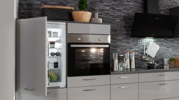 Einbauküche Express küchen aus Holz in Hellgrau EXPRESS KÜCHEN Einbauküche Star mit IGNIS-Geräten Hellgrau & Anthrazit - Länge ca. 375 cm