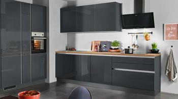 Einbauküche Express küchen aus Holz in Anthrazit EXPRESS KÜCHEN Einbauküche Star mit IGNIS-Geräten Anthrazit & Buche astig - zweizeilig