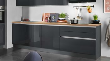 Einbauküche Express küchen aus Holz in Anthrazit EXPRESS KÜCHEN Einbauküche Star mit IGNIS-Geräten Anthrazit & Buche astig - zweizeilig