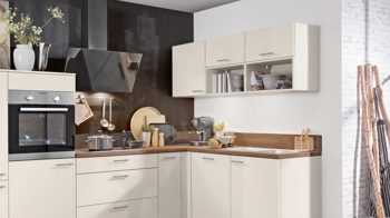 Einbauküche Express küchen aus Holz in Weiß EXPRESS KÜCHEN Einbauküche Win mit Geräten Magnolia & Nussbaum Tabak - Stellfläche ca. 305 x 185 cm