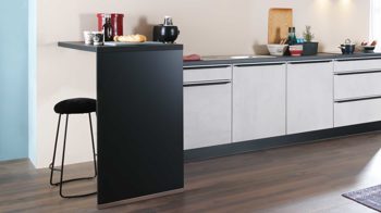 Einbauküche Express küchen aus Holz in Weiß EXPRESS KÜCHEN Einbauküche Base mit Geräten Beton steinweiß & Schwarz - dreizeilig