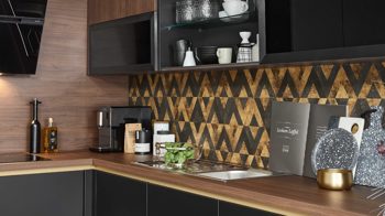 Einbauküche Nobilia® aus Holz in Holzfarben Dunkel nobilia® Einbauküche Touch mit PROGRESS Elektrogeräten Schwarz & Nussbaum - Stellfläche ca. 306 x 366 cm