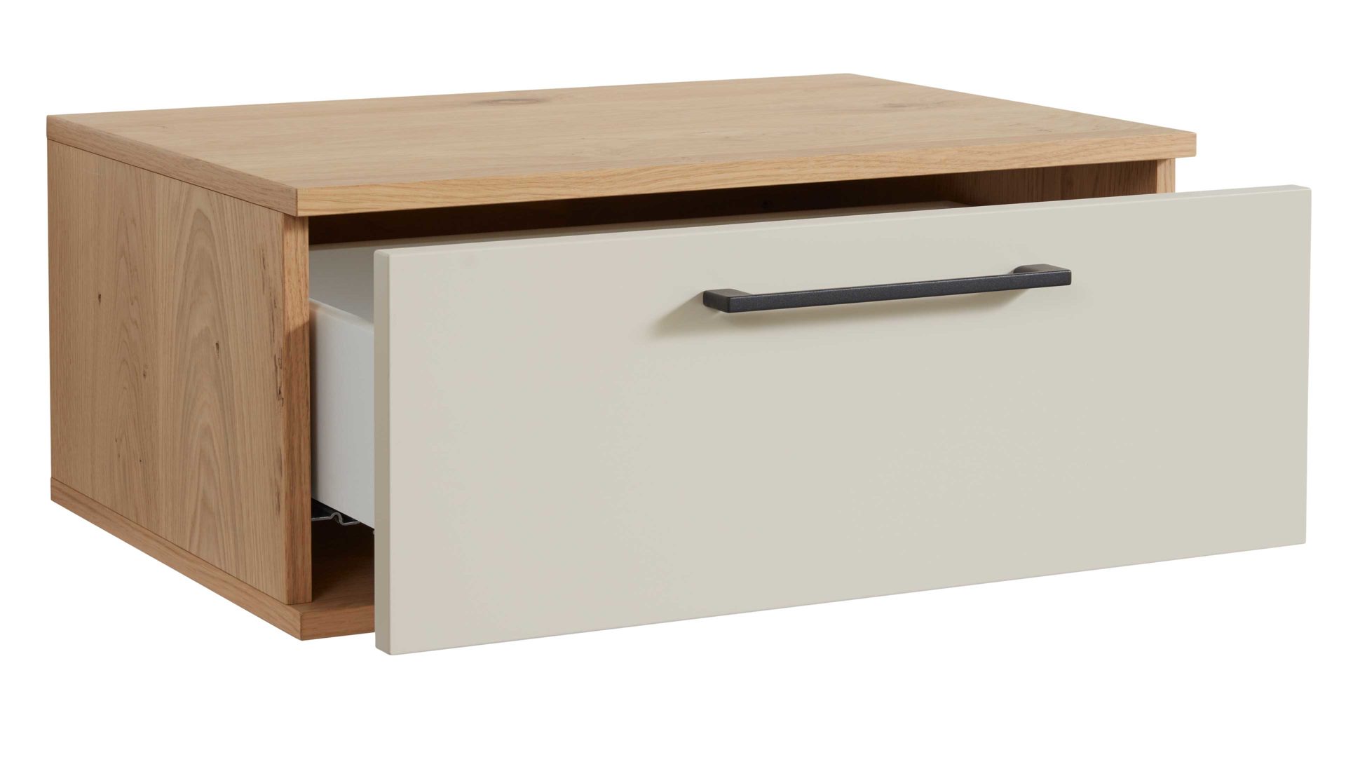 Nachtkommode Interliving aus Holz in Beige Interliving Schlafzimmer Serie 1024 – Nachtkonsole 310011 eine Schublade, Sand & Balkeneiche - Breite ca. 60 cm