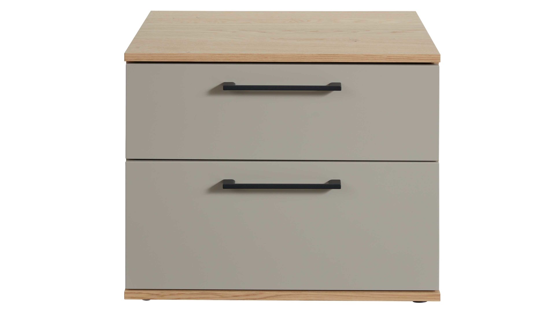 Nachtkommode Interliving aus Holz in Grau Interliving Schlafzimmer Serie 1024 – Nachtkommode 220021 zwei Schubladen, Taupe & Balkeneiche - Breite ca. 60 cm