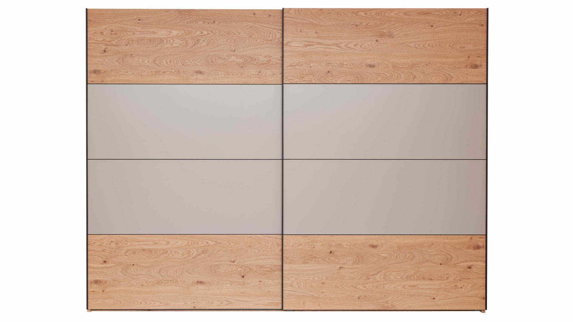 Kleiderschrank Interliving aus Holz in Grau Interliving Schlafzimmer Serie 1024 – Schwebetürenschrank 982724 Design 25,  Taupe & Balkeneiche - zwei Türen, Breite ca. 271 cm
