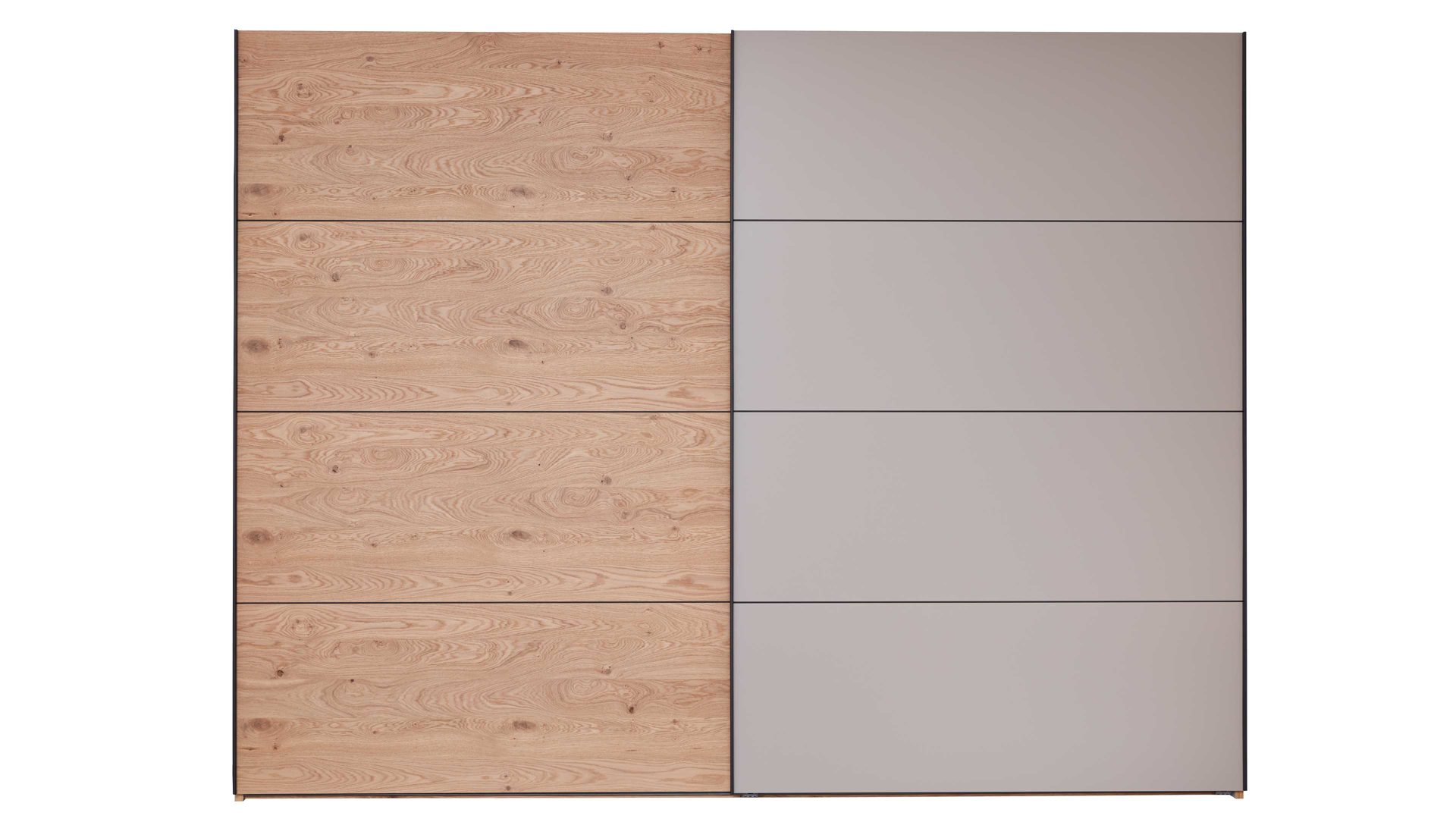 Kleiderschrank Interliving aus Holz in Grau Interliving Schlafzimmer Serie 1024 – Schwebetürenschrank Design 28,  Taupe & Balkeneiche - zwei Türen, Breite ca. 271 cm