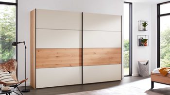 Kleiderschrank Interliving aus Holz in Beige Interliving Schlafzimmer Serie 1024 – Schwebetürenschrank 983306 Design 27,  Sand & Balkeneiche - zwei Türen, Breite ca. 331 cm