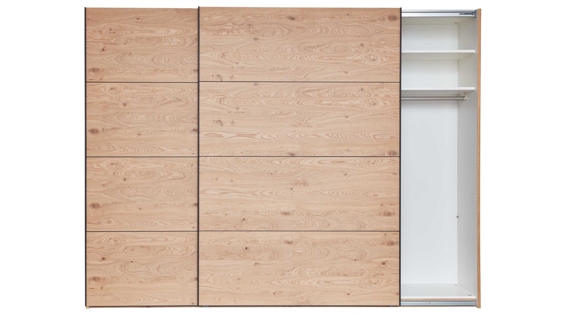 Kleiderschrank Interliving aus Holz in Holzfarben Interliving Schlafzimmer Serie 1024 – Schwebetürenschrank Design 24,  Balkeneiche - zwei Türen, Breite ca. 301 cm