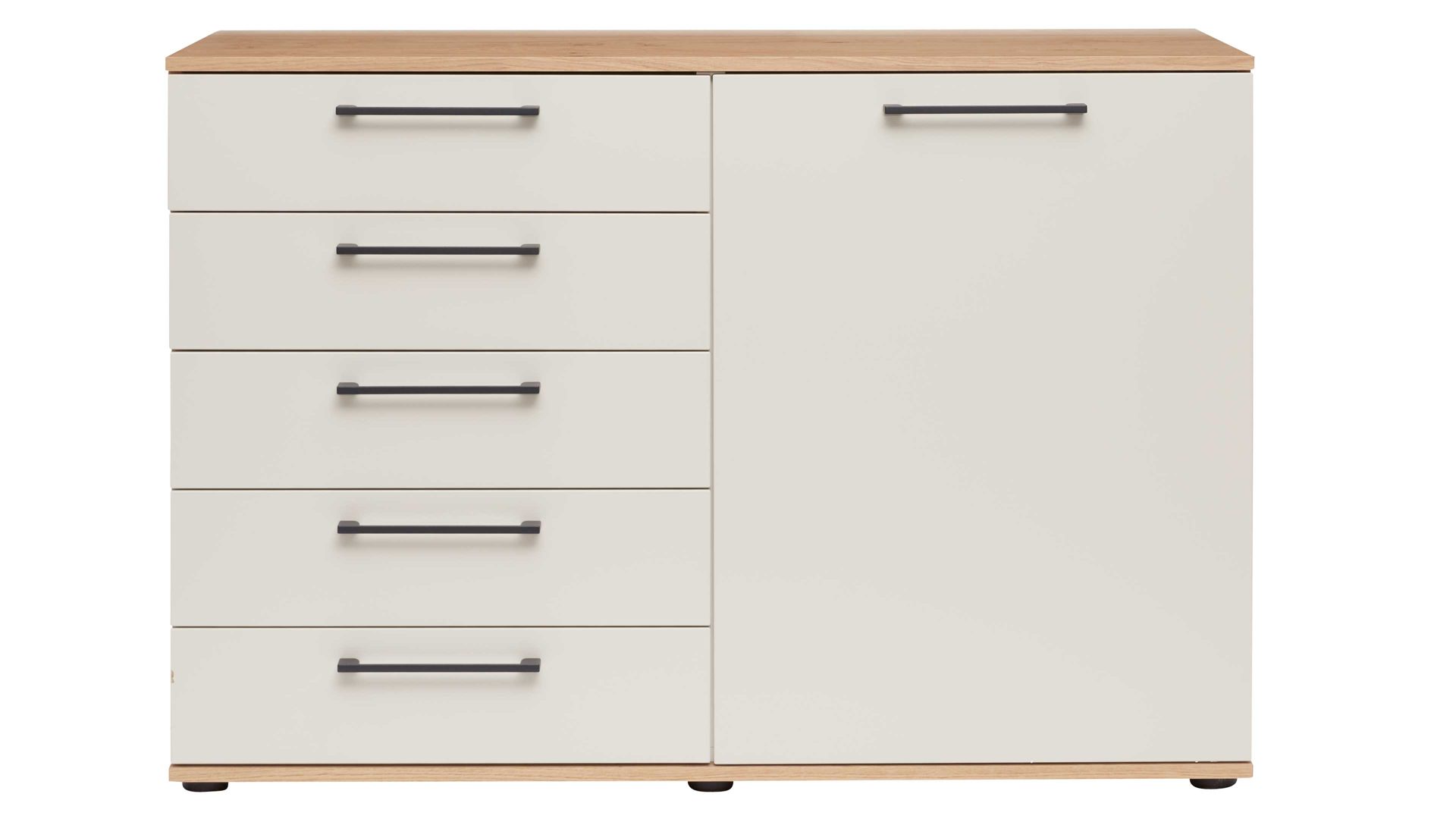 Kombikommode Interliving aus Holz in Beige Interliving Schlafzimmer Serie 1024 – Kombikommode 56026 rechts eine Tür, links fünf Schubladen - Sand & Balkeneiche, Breite ca. 120 cm