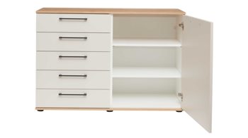 Kombikommode Interliving aus Holz in Beige Interliving Schlafzimmer Serie 1024 – Kombikommode 56026 rechts eine Tür, links fünf Schubladen - Sand & Balkeneiche, Breite ca. 120 cm