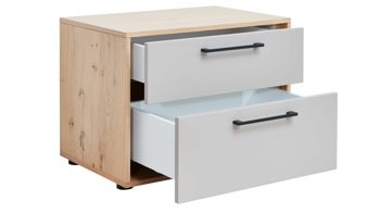 Nachtkommode Interliving aus Holz in Grau Interliving Schlafzimmer Serie 1023 – Nachtkommode Breite ca. 64 cm - Taupe & Balkeneiche, zwei Schubladen