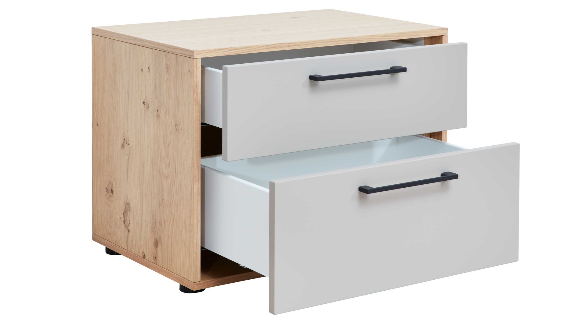 Nachtkommode Interliving aus Holz in Grau Interliving Schlafzimmer Serie 1023 – Nachtkommode 32003 Breite ca. 50 cm - Taupe & Balkeneiche, zwei Schubladen