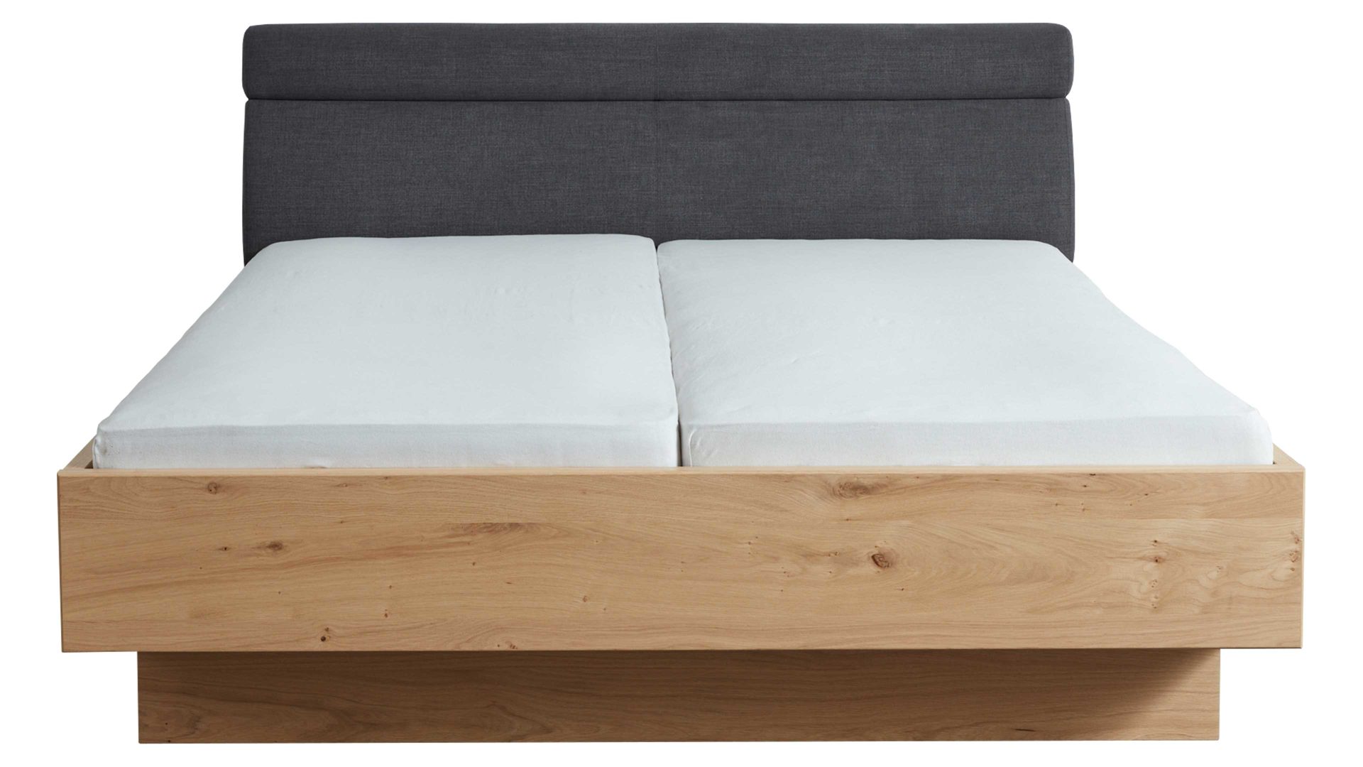 Bettgestell Interliving aus Holz in Holzfarben Interliving Schlafzimmer Serie 1023 – Bettgestell schwebend, Liegefläche ca. 200 x 200 cm - Balkeneiche & Anthrazit