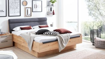 Bettgestell Interliving aus Holz in Anthrazit Interliving Schlafzimmer Serie 1023 – Bettgestell schwebend, Liegefläche ca. 140 x 200 cm - Balkeneiche & Anthrazit