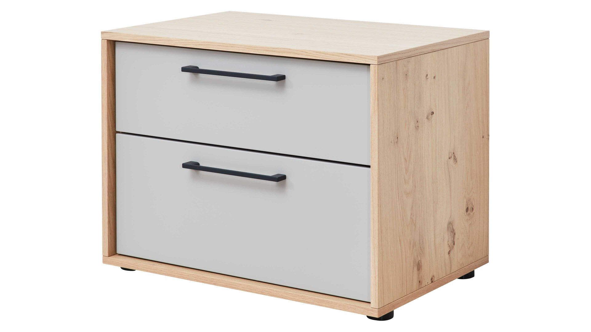 Nachtkommode Interliving aus Holz in Grau Interliving Schlafzimmer Serie 1023 – Nachtkommode 22003 Breite ca. 64 cm - Taupe & Balkeneiche, zwei Schubladen