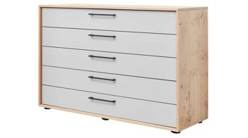 Schubladenkommode Interliving aus Holz in Weiß Interliving Schlafzimmer Serie 1023 – Schubladenkommode 55006 Weiß & Balkeneiche - fünf Schubladen, Breite ca. 124 cm