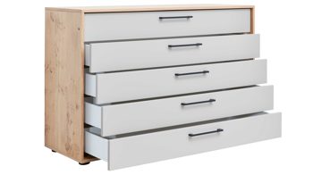 Schubladenkommode Interliving aus Holz in Weiß Interliving Schlafzimmer Serie 1023 – Schubladenkommode Weiß & Balkeneiche - fünf Schubladen, Breite ca. 124 cm
