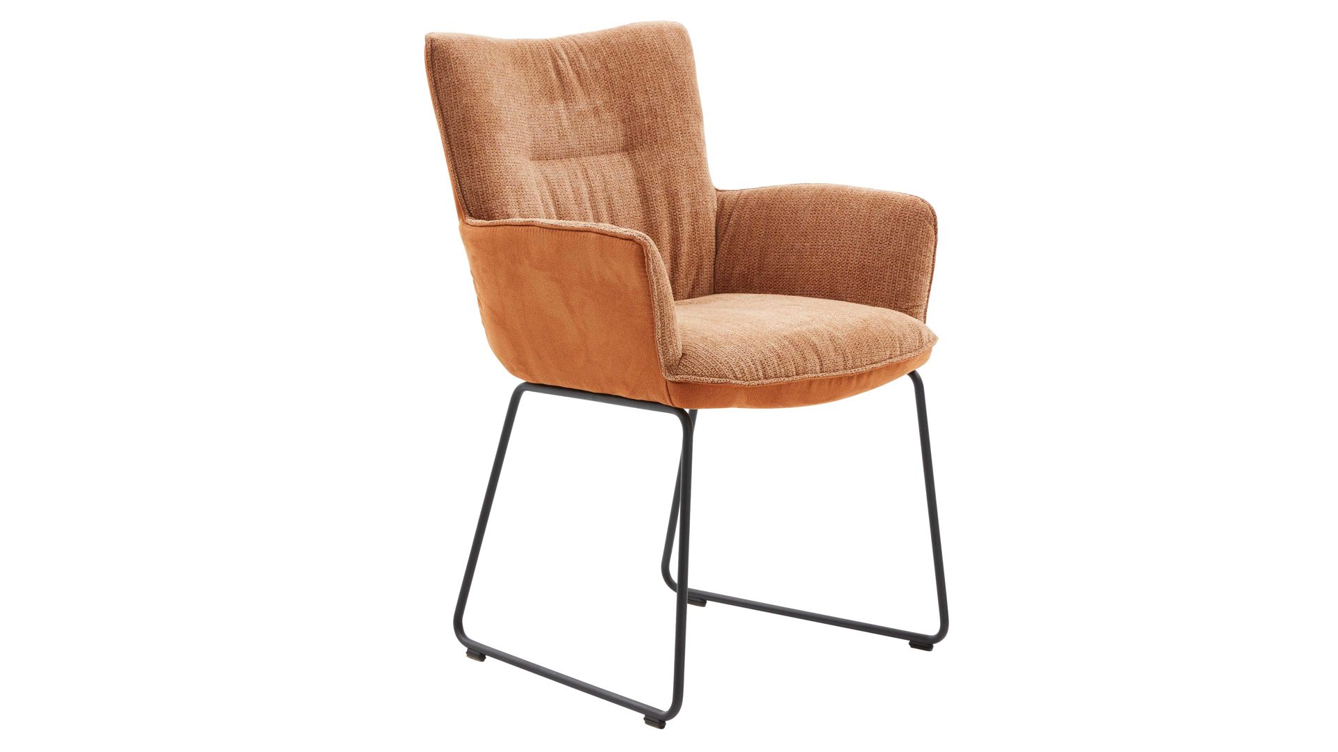 Polsterstuhl Interliving aus Stoff in Orange Interliving Esszimmer Serie 5111 – Schalensessel cognacfarbene Bezugkombi 956 & schwarzes Eisen