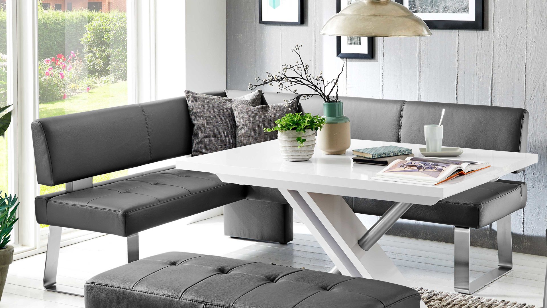 Eckbank modulmaster aus Leder in Dunkelgrau Modulmaster Game 1 - Eckbank grauer LongLife-Dicklederbezug Bronco 88 – Stellfläche ca. 157 x 203 cm