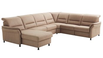 Ecksofa modulmaster aus Stoff in Hellbraun Modulmaster MM-ZE1148 - Wohnlandschaft camelfarbene Mikrofaser Galero & Fuß Z002-M01 - Stellfläche ca. 336 x 268 cm