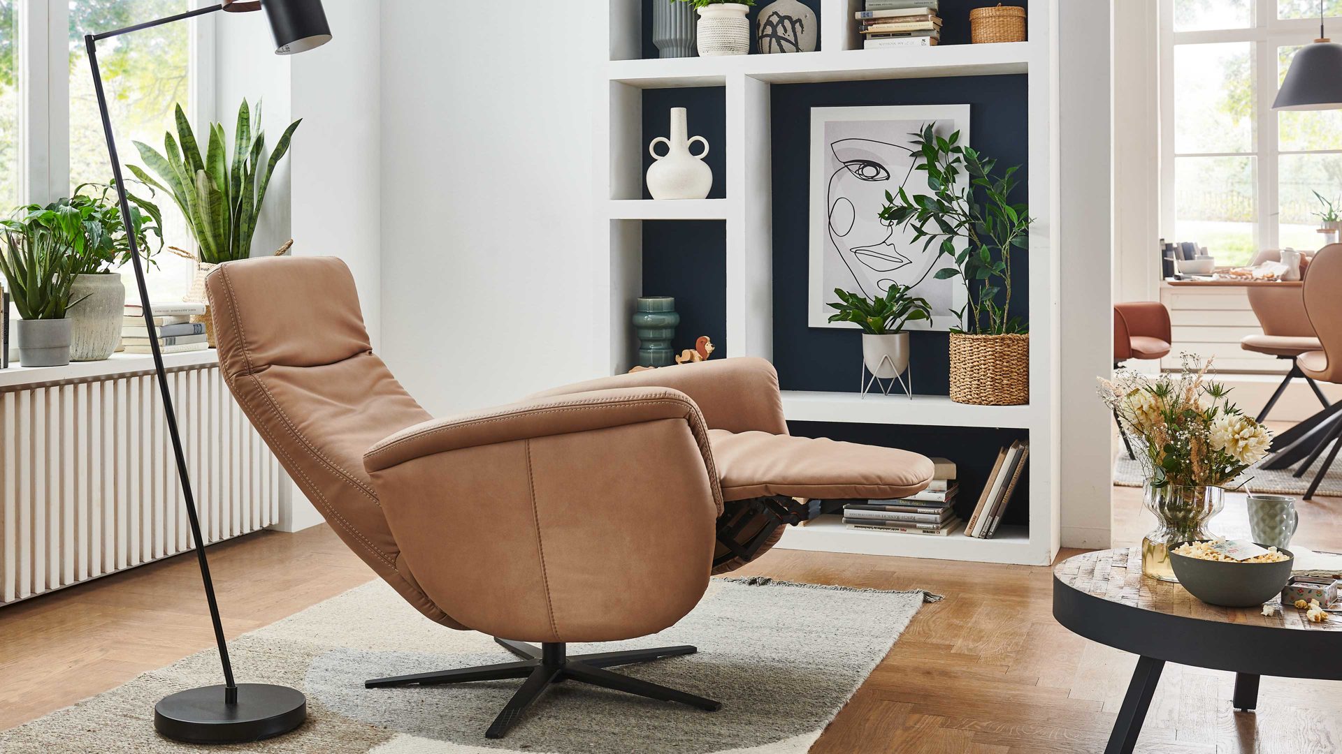 Relaxsessel modulmaster aus Stoff in Hellbraun Modulmaster MM-ZE1062 - Relaxsessel 1DRF camelfarbene Mikrofaser Galero & Sternfuß V1S