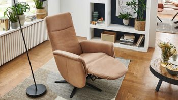 Relaxsessel modulmaster aus Stoff in Hellbraun Modulmaster MM-ZE1062 - Relaxsessel 1DRF camelfarbene Mikrofaser Galero & Sternfuß V1S