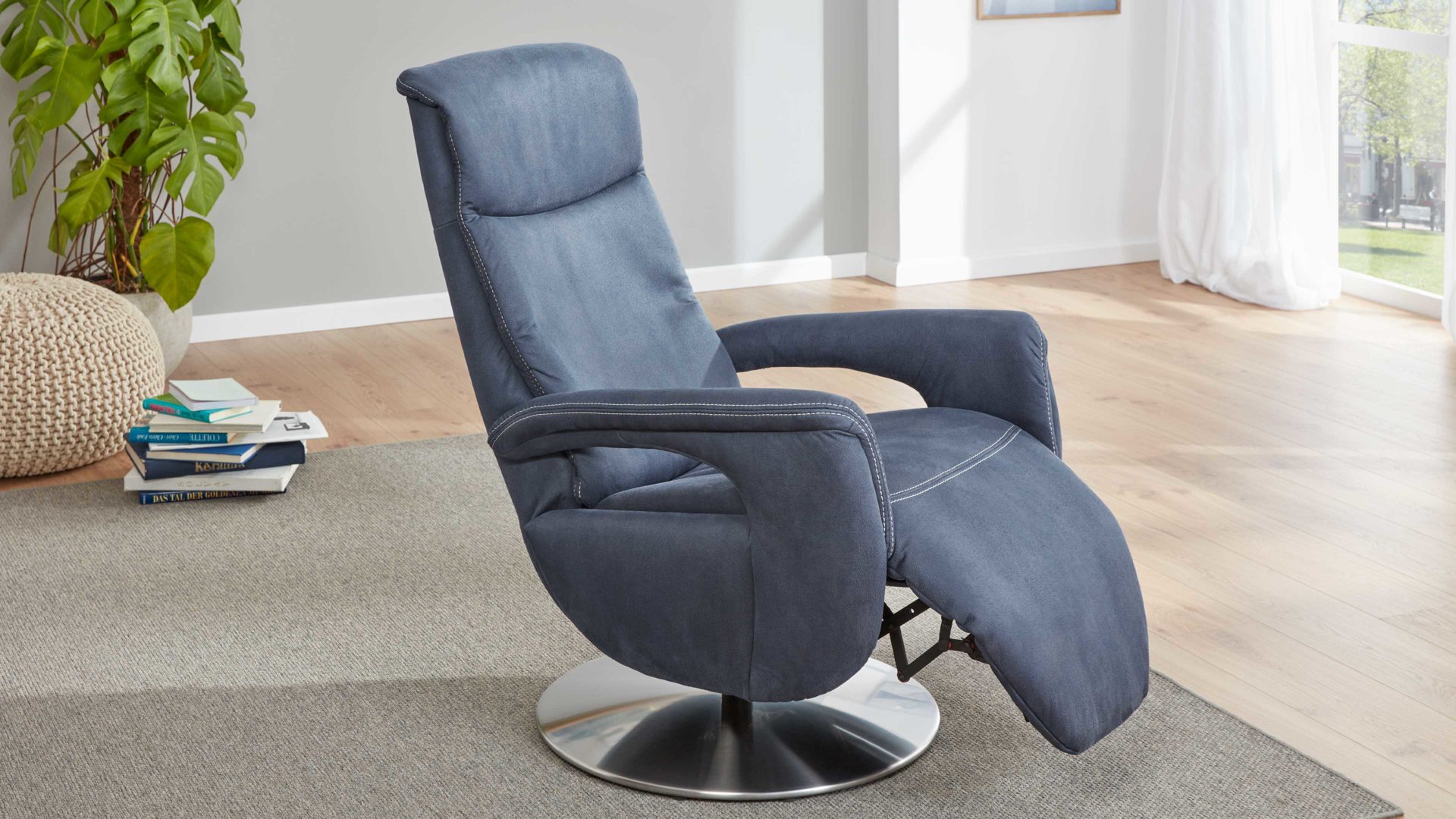 Relaxsessel modulmaster aus Stoff in Dunkelblau Modulmaster MM-ZE1062 - Relaxsessel DRF1 denimfarbene Mikrofaser Deluxe & Chrom-Tellerfuß