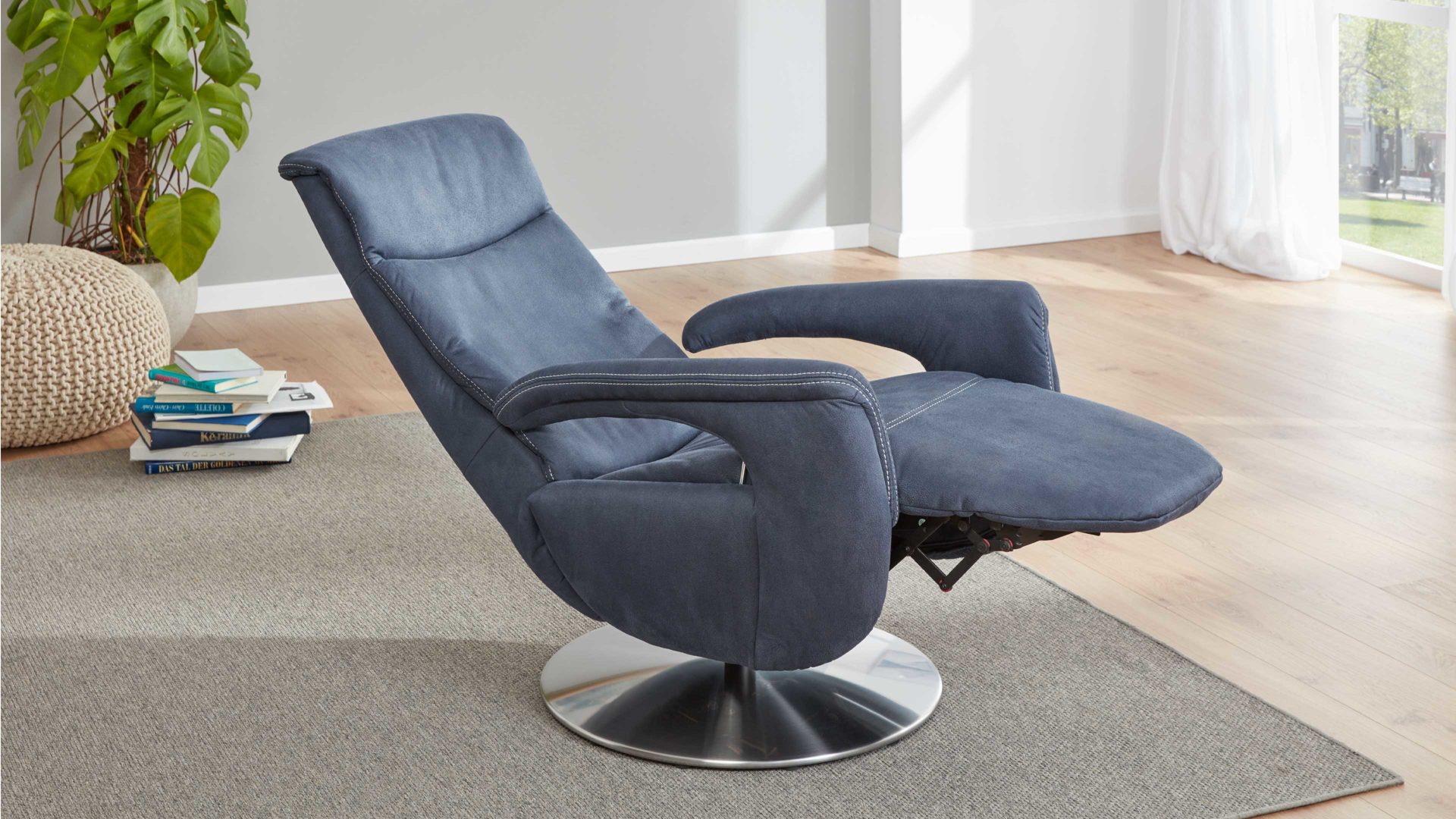 Relaxsessel modulmaster aus Stoff in Dunkelblau Modulmaster MM-ZE1062 - Relaxsessel DRF1 denimfarbene Mikrofaser Deluxe & Chrom-Tellerfuß