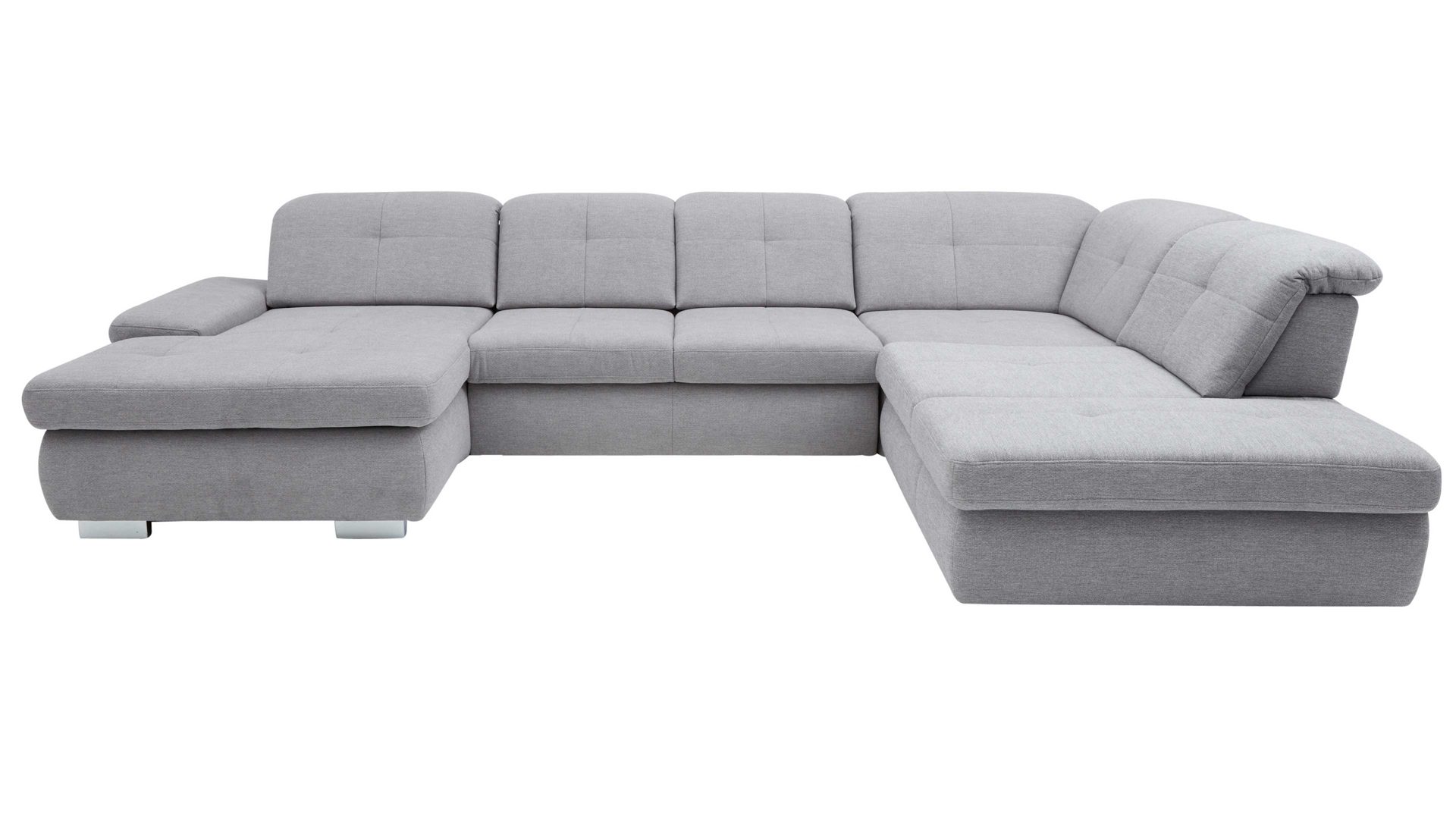 Ecksofa modulmaster aus Stoff in Hellgrau Modulmaster MM-MP1044 - Wohnlandschaft silberfarbene Chenille Calido & Metallfüße - Stellfläche ca. 371 x 260 cm