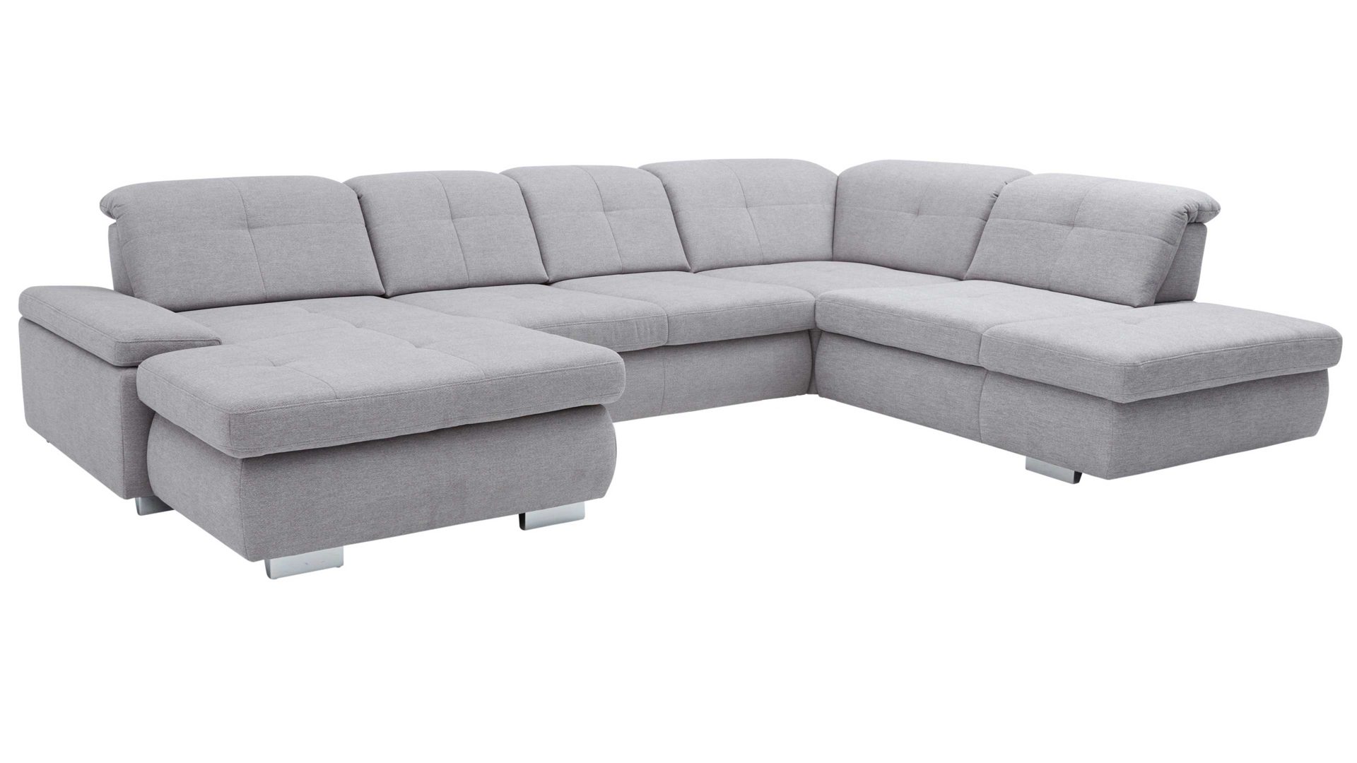 Ecksofa modulmaster aus Stoff in Hellgrau Modulmaster MM-MP1044 - Wohnlandschaft silberfarbene Chenille Calido & Metallfüße - Stellfläche ca. 371 x 260 cm