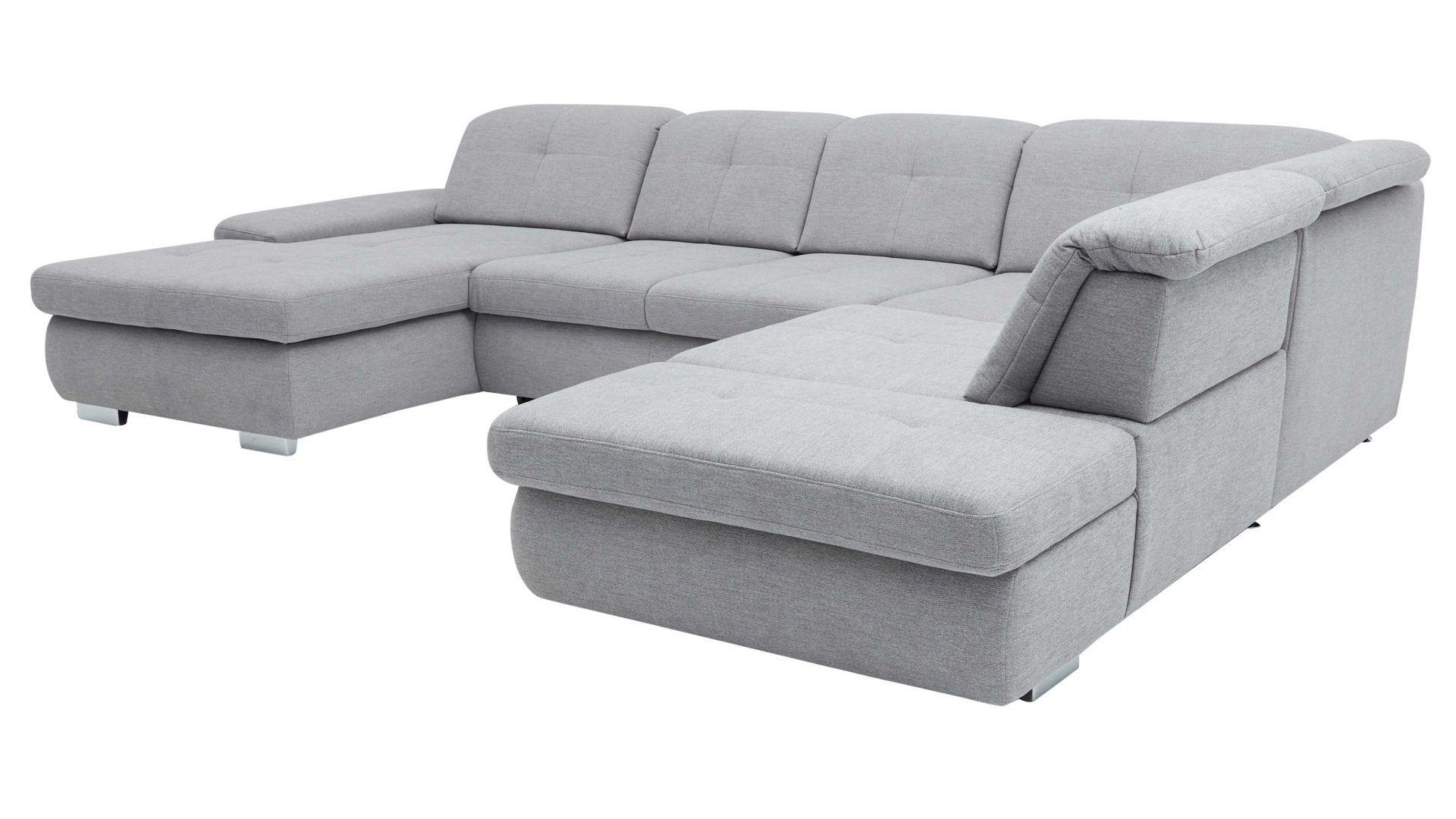 Ecksofa modulmaster aus Stoff in Hellgrau Modulmaster MM-MP1044 - Wohnlandschaft silberfarbene Chenille Calido & Metallfüße - Stellfläche ca. 371 x 260 cm